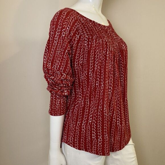 Lucky Brand Boho Easy Fit Rust Print Top Medium - Picture 5 of 6
